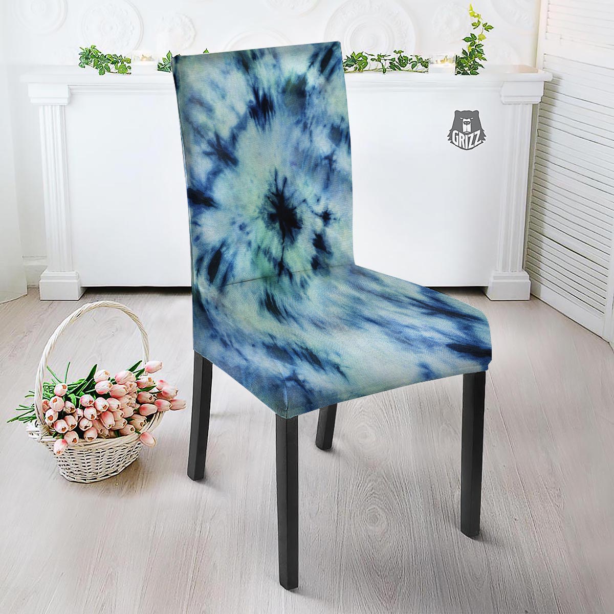 Shibori Tie Dye Print Dining Chair Slipcover-grizzshop