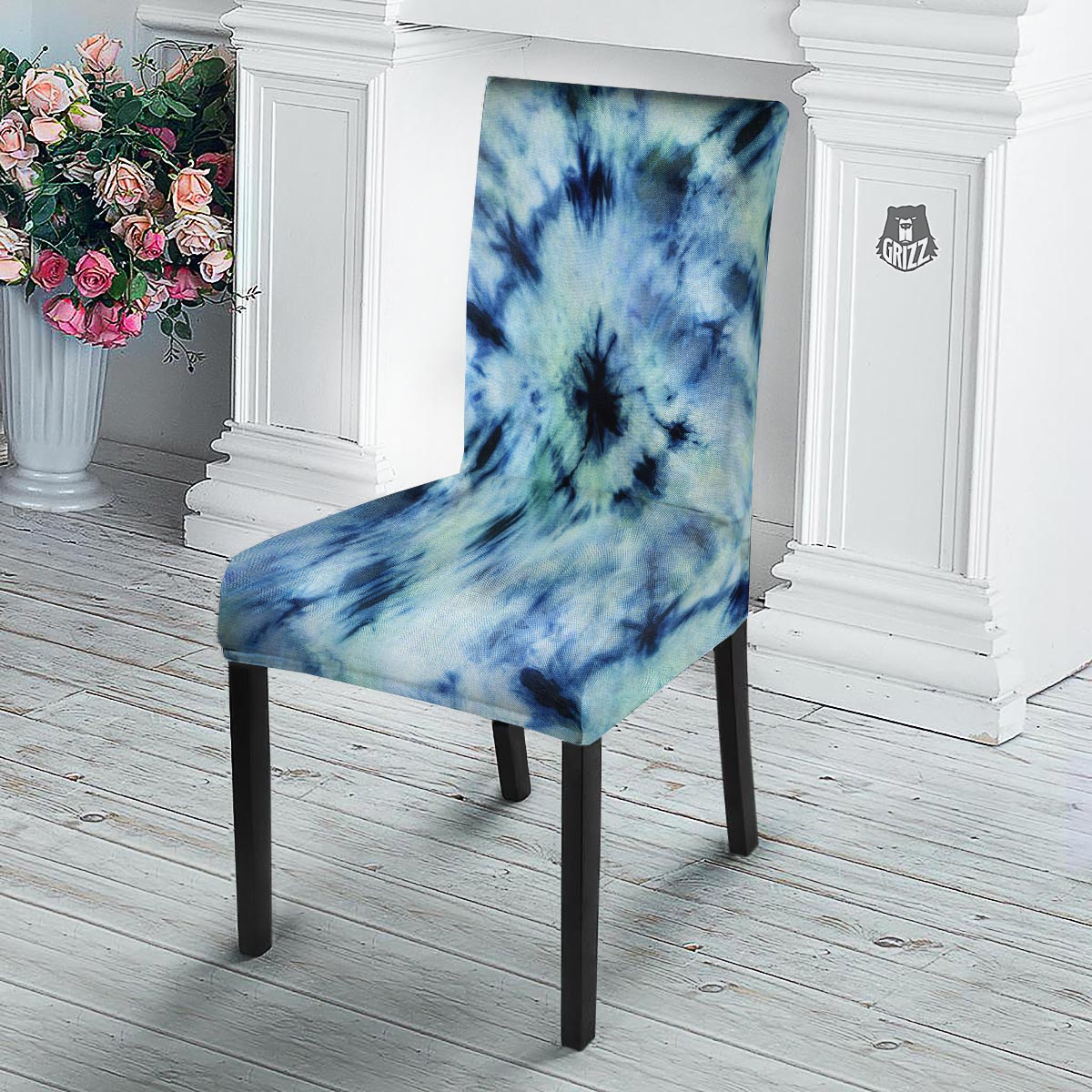 Shibori Tie Dye Print Dining Chair Slipcover-grizzshop