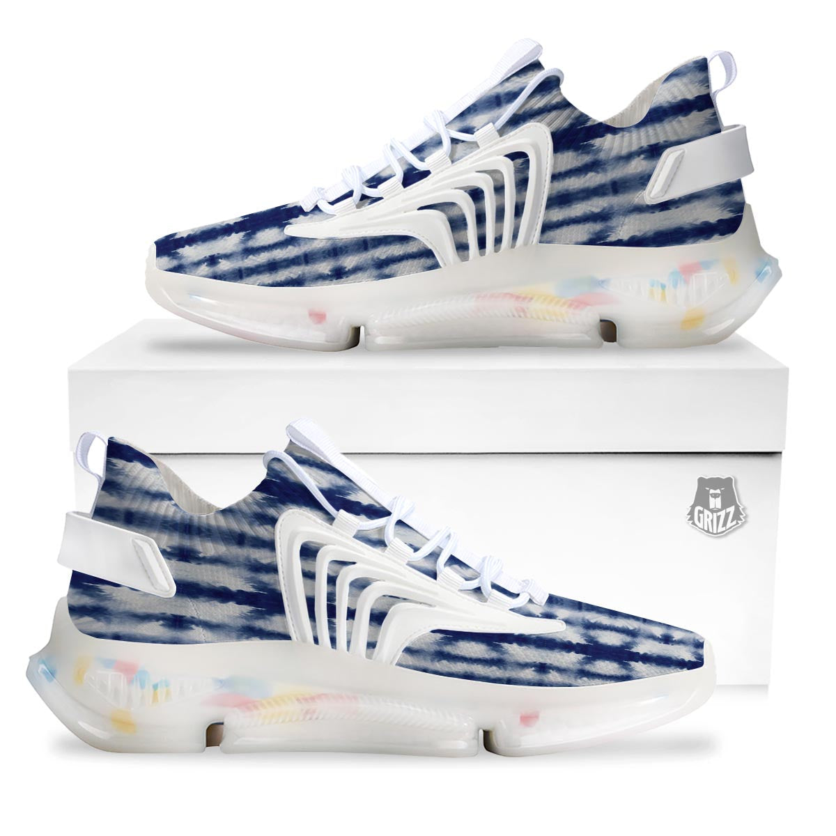 Shibori Tie Dye Print Pattern White Gym Shoes-grizzshop