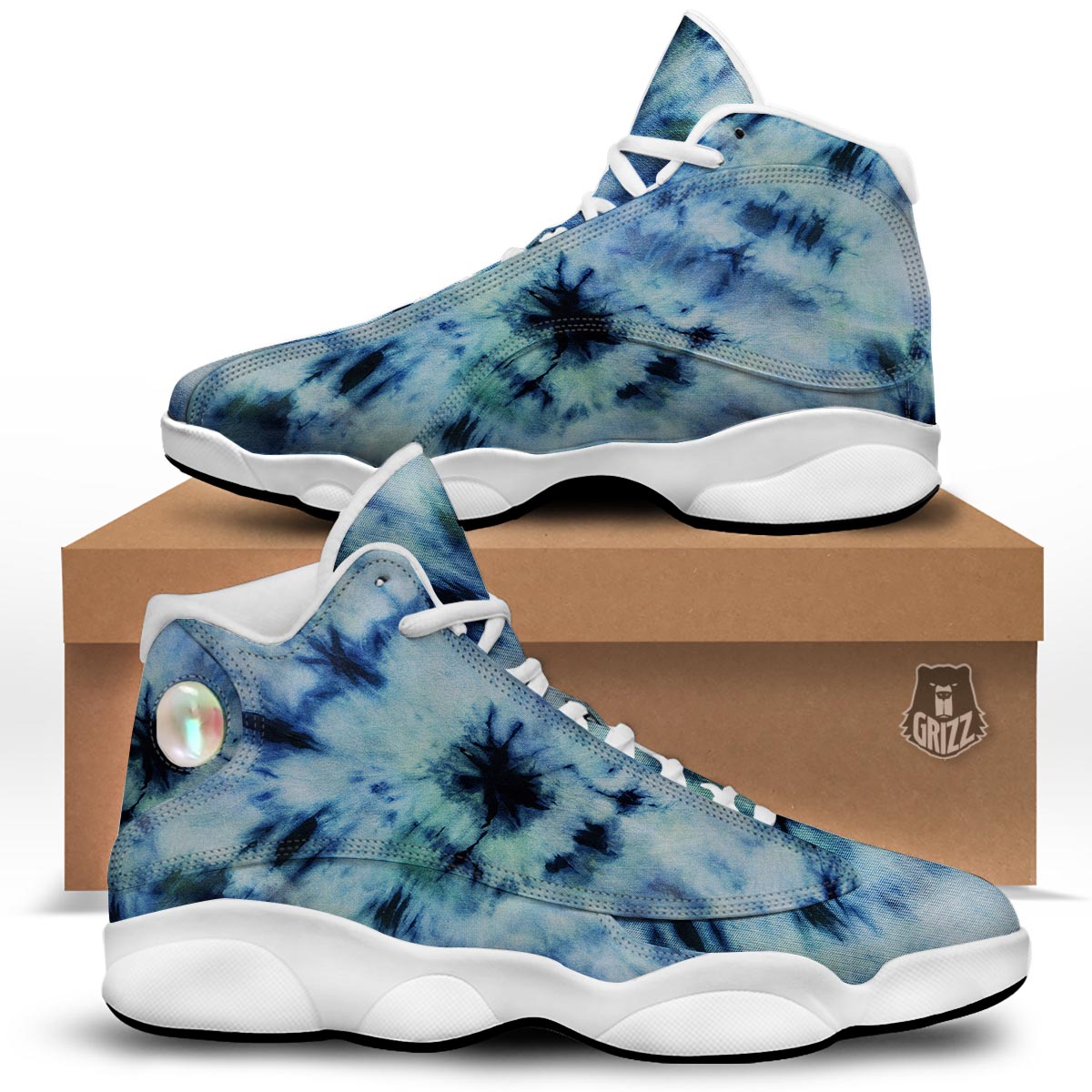 Shibori Tie Dye Print White Basketball Shoes-grizzshop