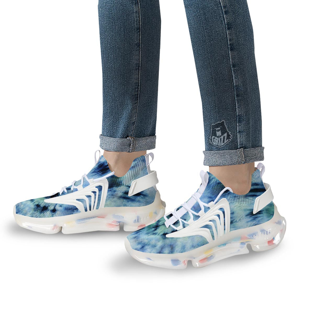 Shibori Tie Dye Print White Gym Shoes-grizzshop