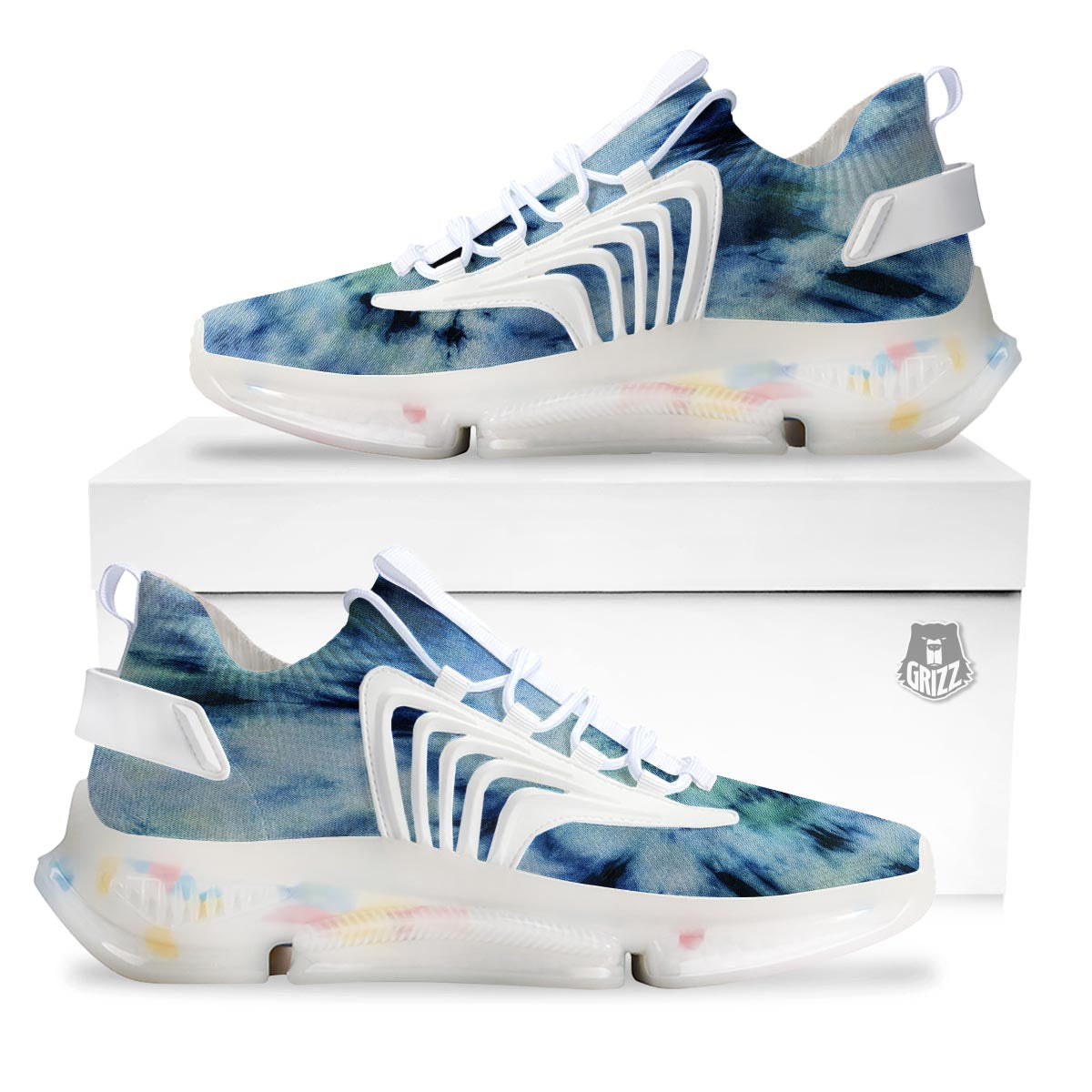Shibori Tie Dye Print White Gym Shoes-grizzshop