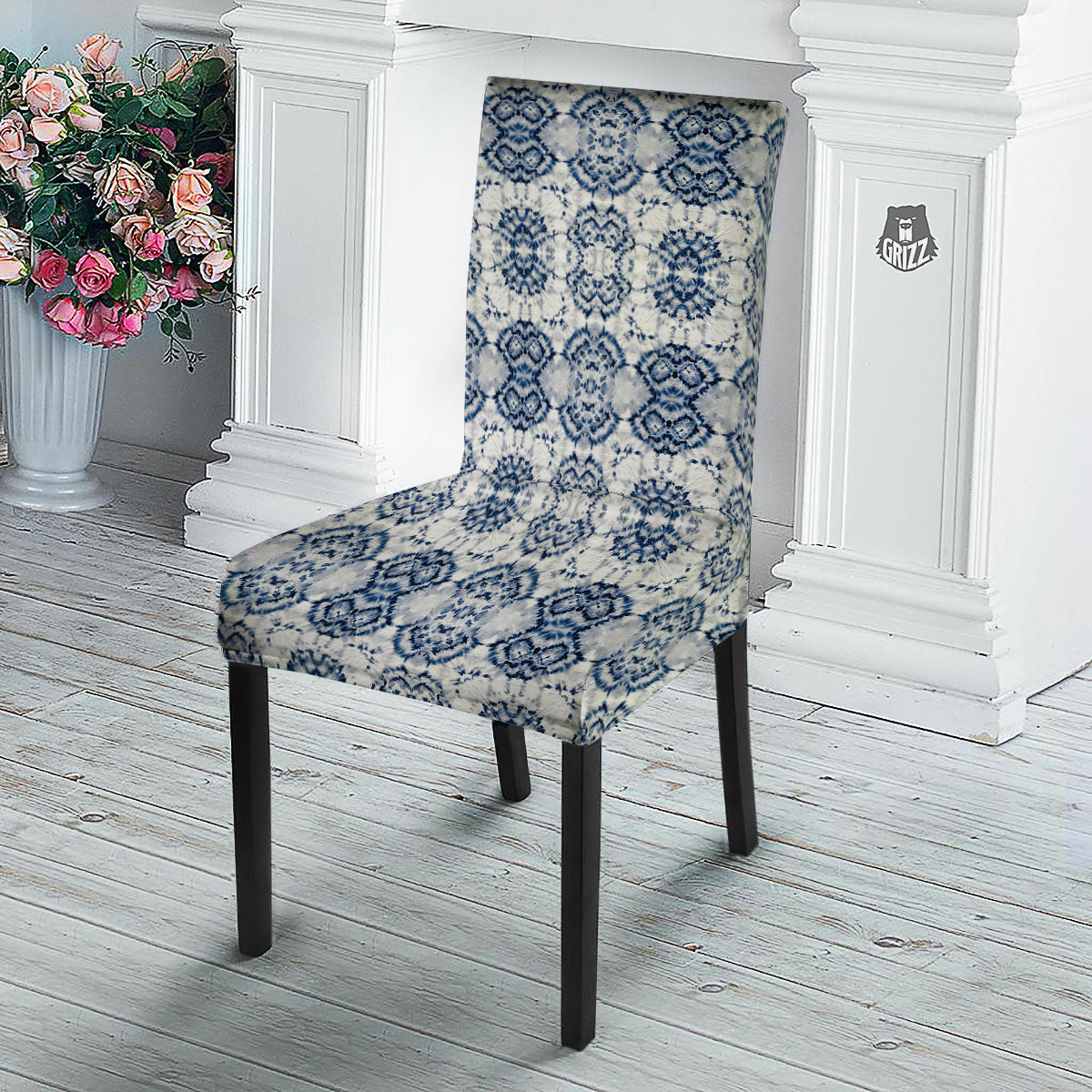 Shibori Watercolor Print Pattern Dining Chair Slipcover-grizzshop