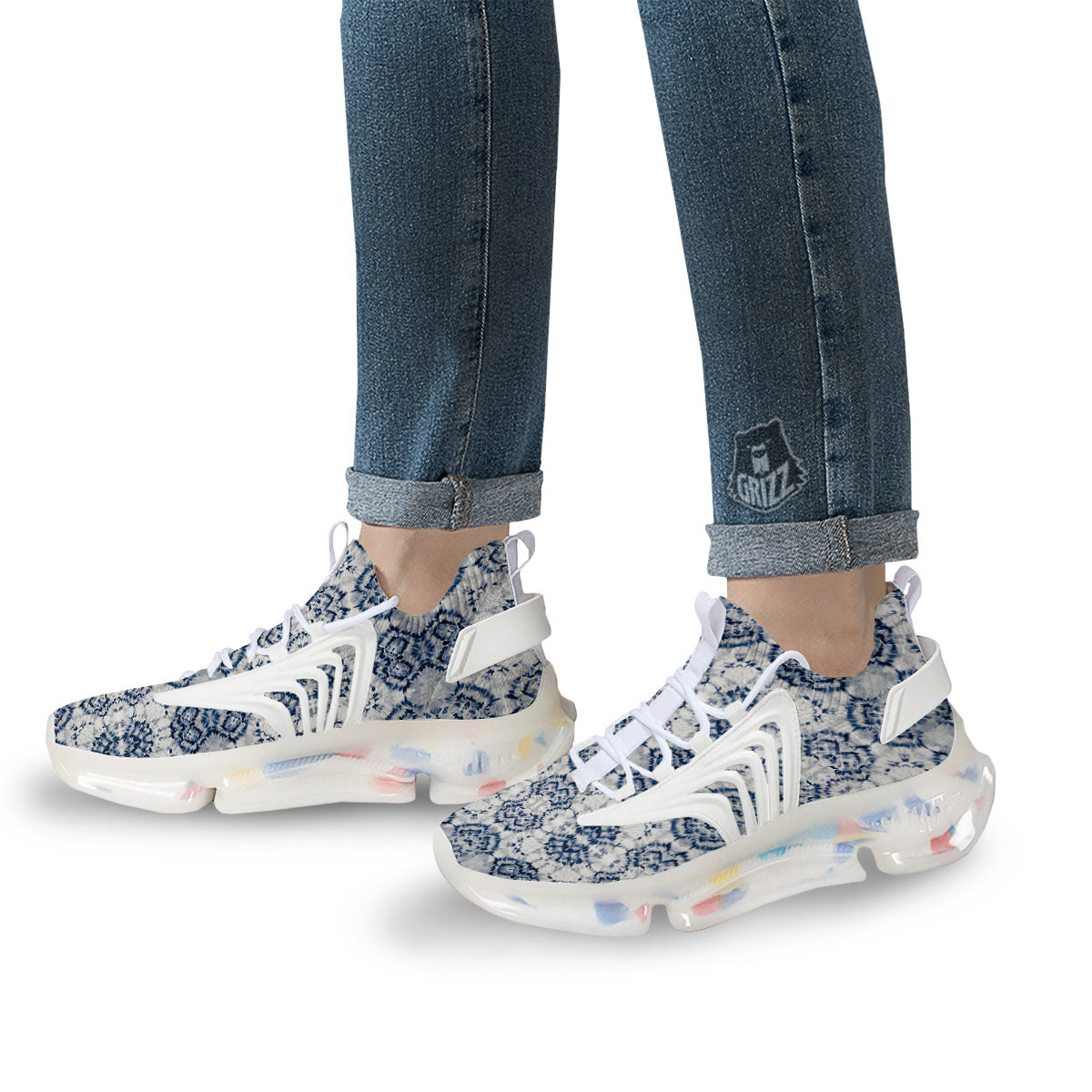 Shibori Watercolor Print Pattern White Gym Shoes-grizzshop