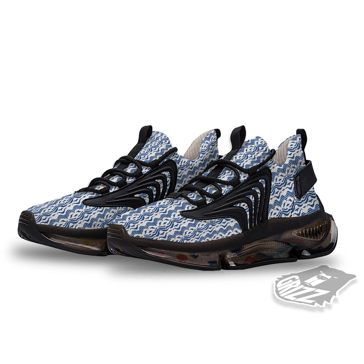 Shibori Wave Print Pattern Black Gym Shoes-grizzshop