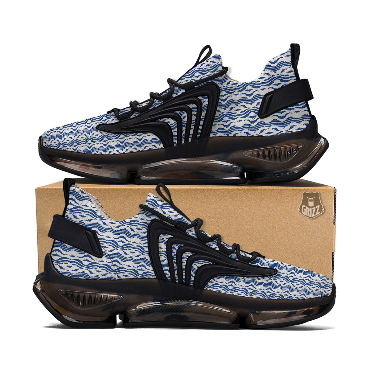 Shibori Wave Print Pattern Black Gym Shoes-grizzshop
