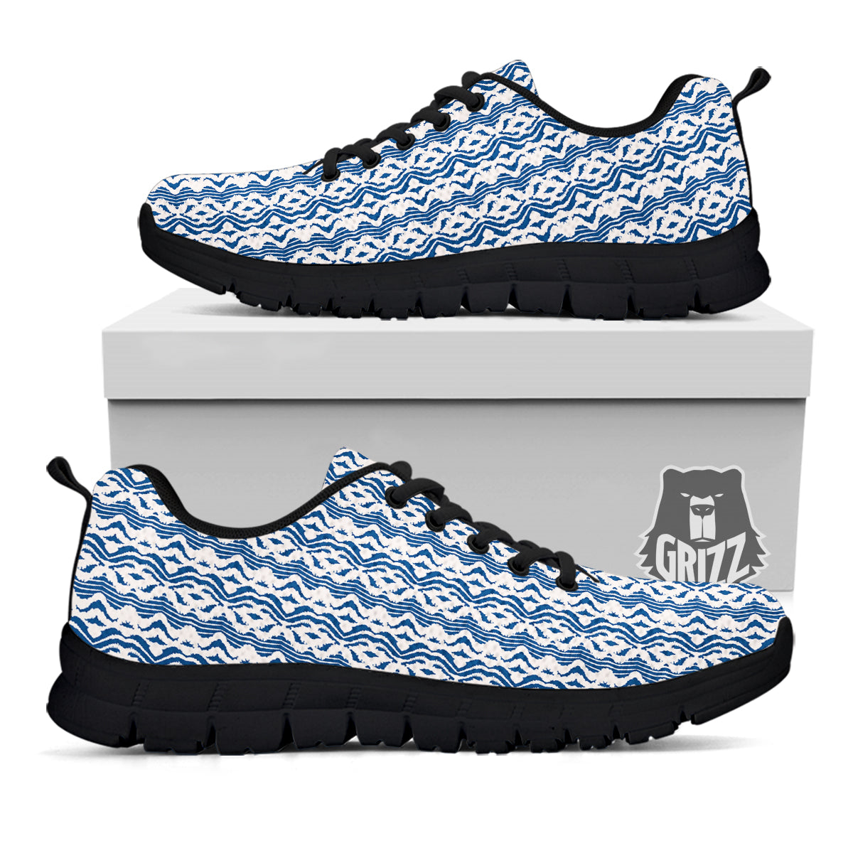 Shibori Wave Print Pattern Black Sneaker-grizzshop