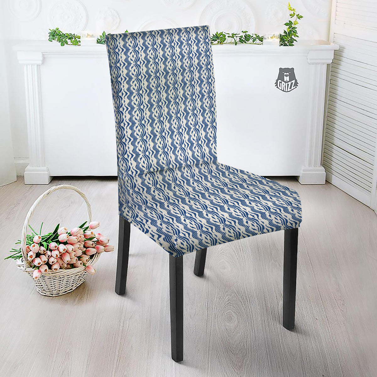 Shibori Wave Print Pattern Dining Chair Slipcover-grizzshop