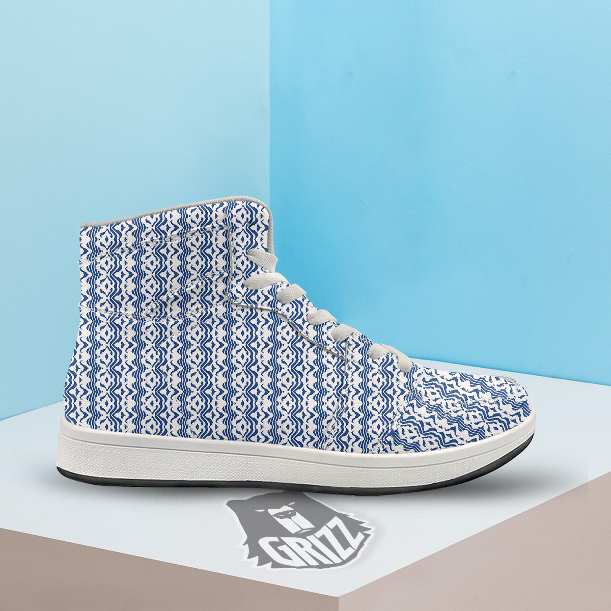 Shibori Wave Print Pattern High Top Sneakers-grizzshop