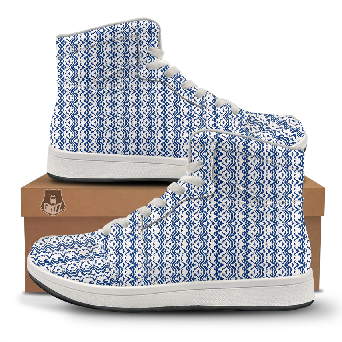 Shibori Wave Print Pattern High Top Sneakers-grizzshop