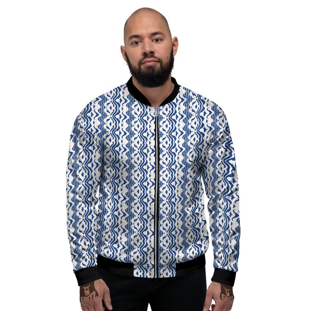 Shibori Wave Print Pattern Men's Bomber Jacket-grizzshop