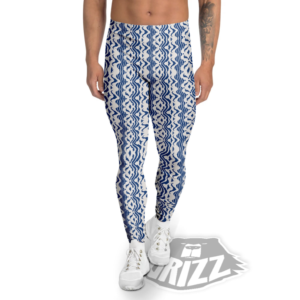 Shibori Wave Print Pattern Men's Leggings-grizzshop
