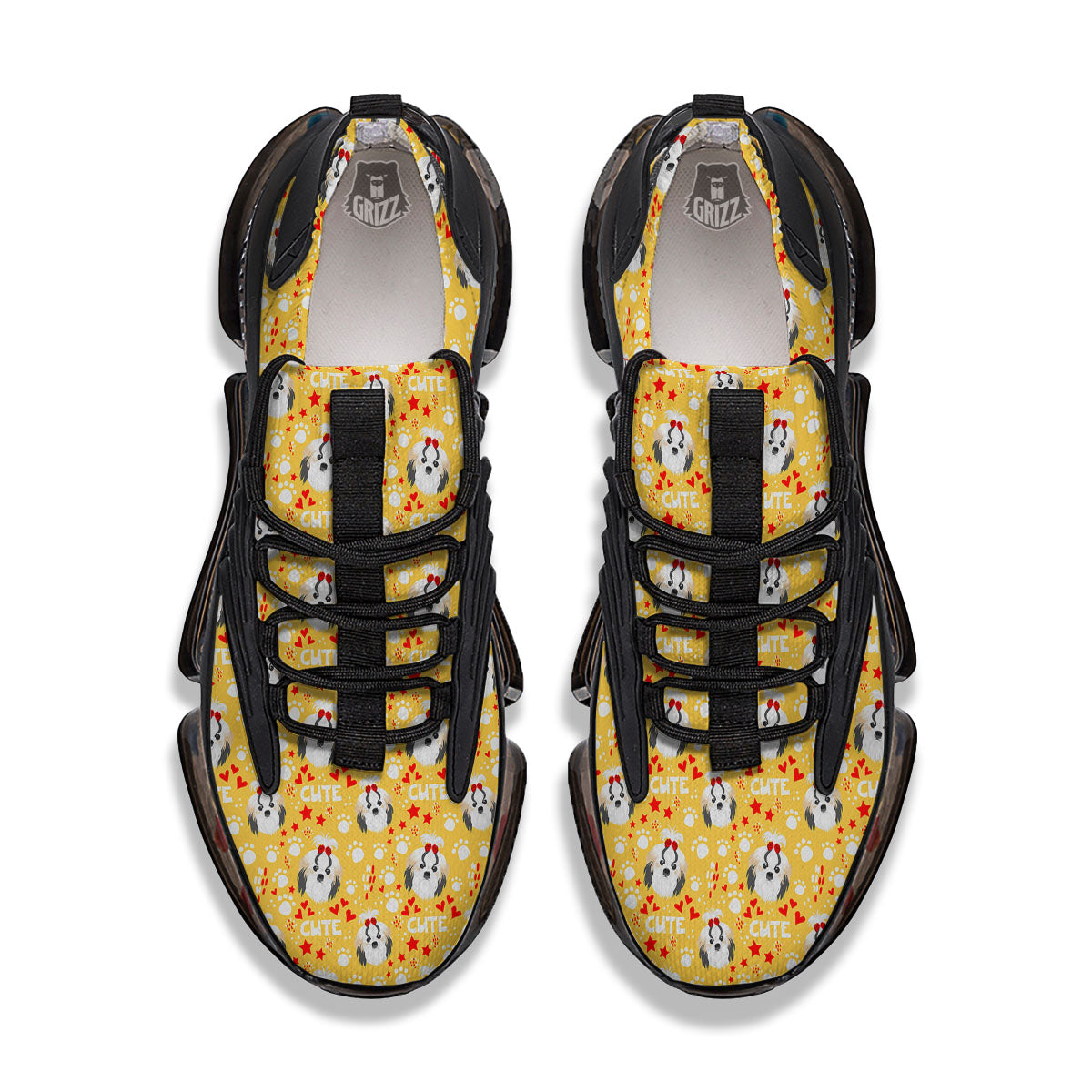 Shih Tzu Cartoon Print Pattern Black Gym Shoes-grizzshop