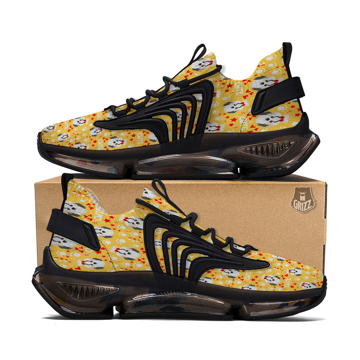 Shih Tzu Cartoon Print Pattern Black Gym Shoes-grizzshop
