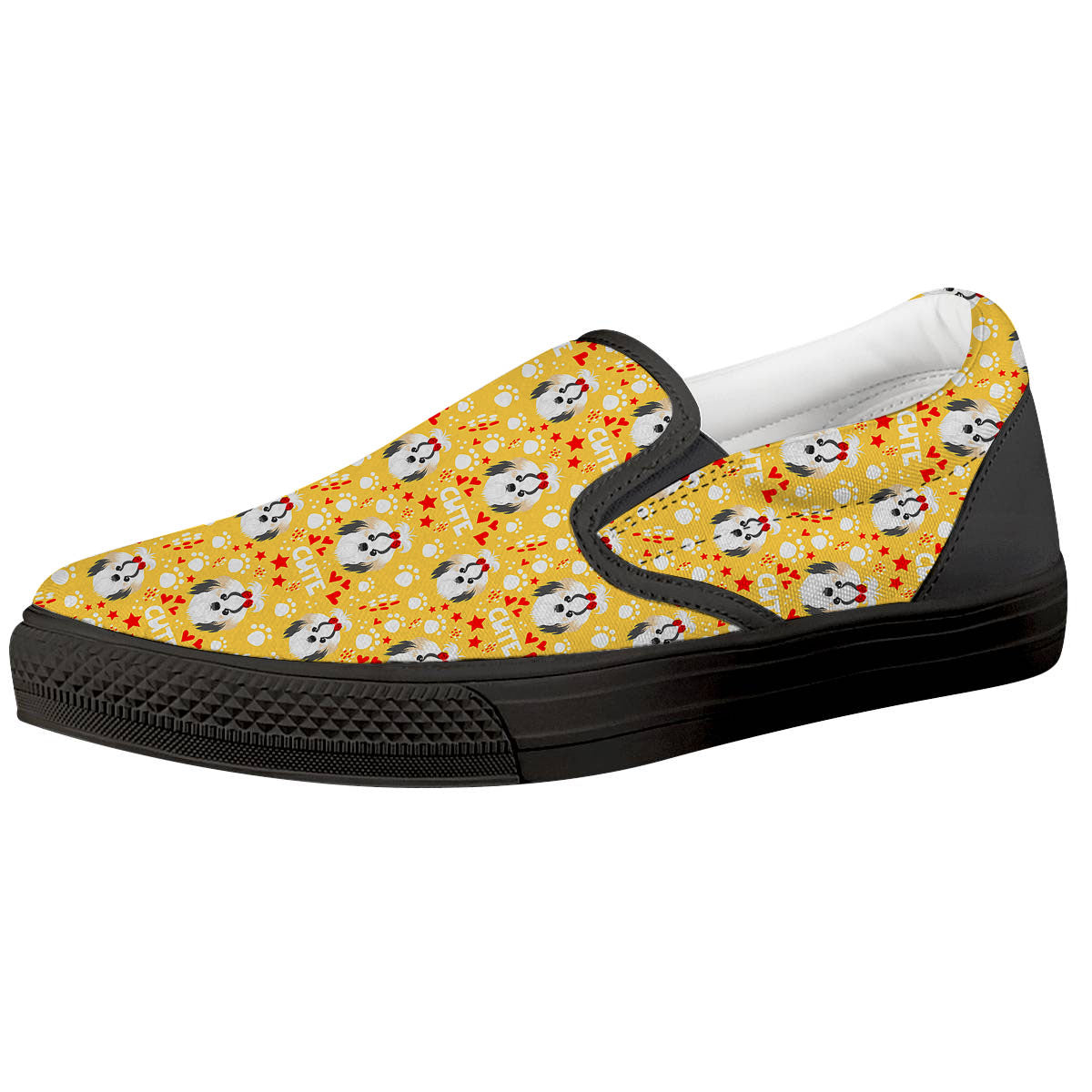 Shih Tzu Cartoon Print Pattern Black Slip On Shoes-grizzshop