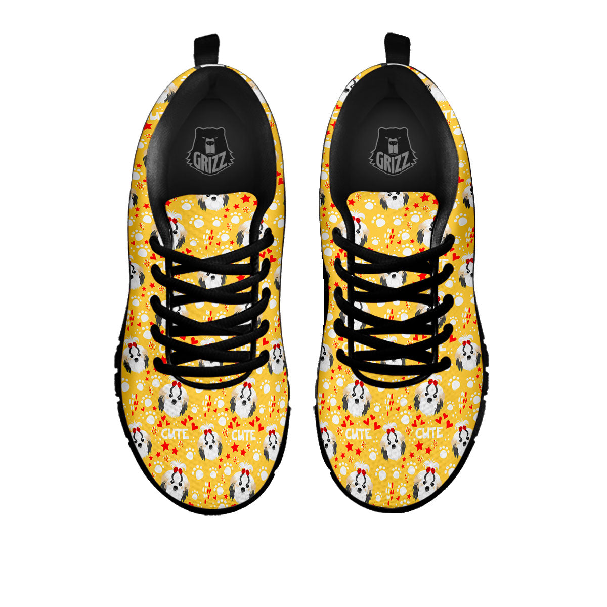 Shih Tzu Cartoon Print Pattern Black Sneaker-grizzshop