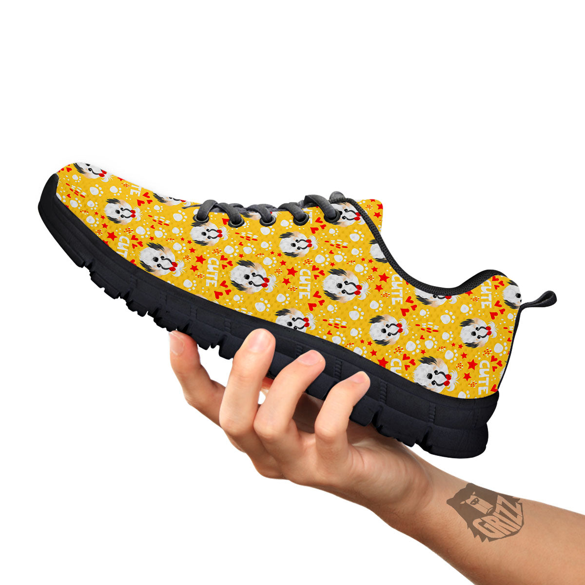 Shih Tzu Cartoon Print Pattern Black Sneaker-grizzshop