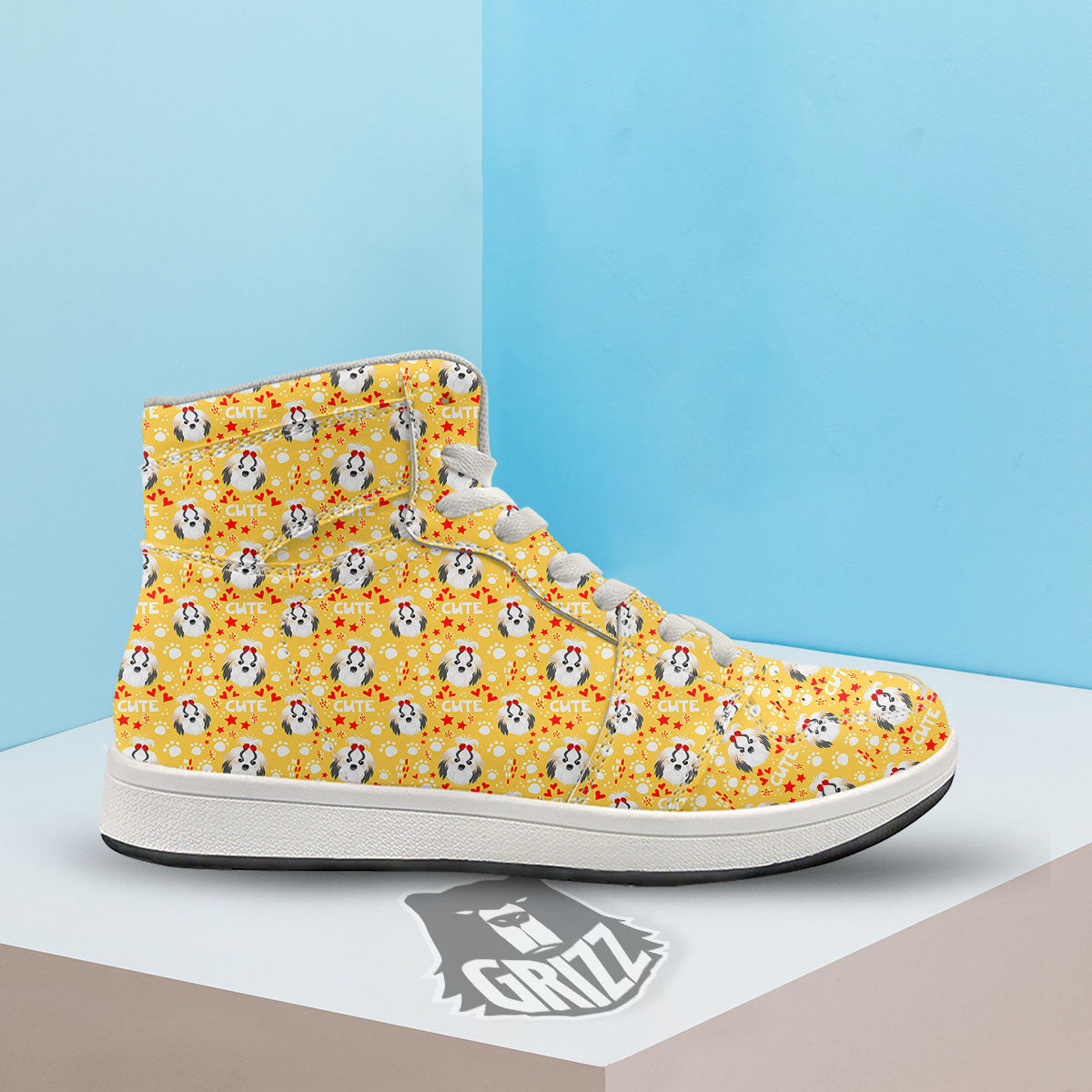 Shih Tzu Cartoon Print Pattern High Top Sneakers-grizzshop