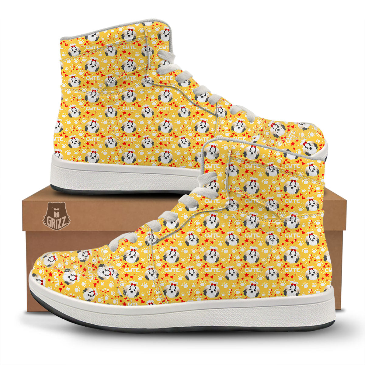 Shih Tzu Cartoon Print Pattern High Top Sneakers-grizzshop