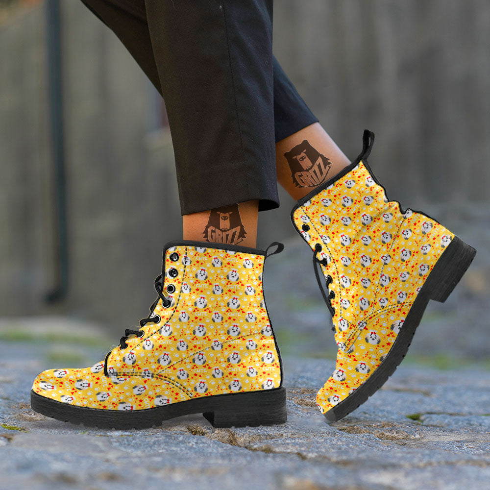 Shih Tzu Cartoon Print Pattern Leather Boots-grizzshop
