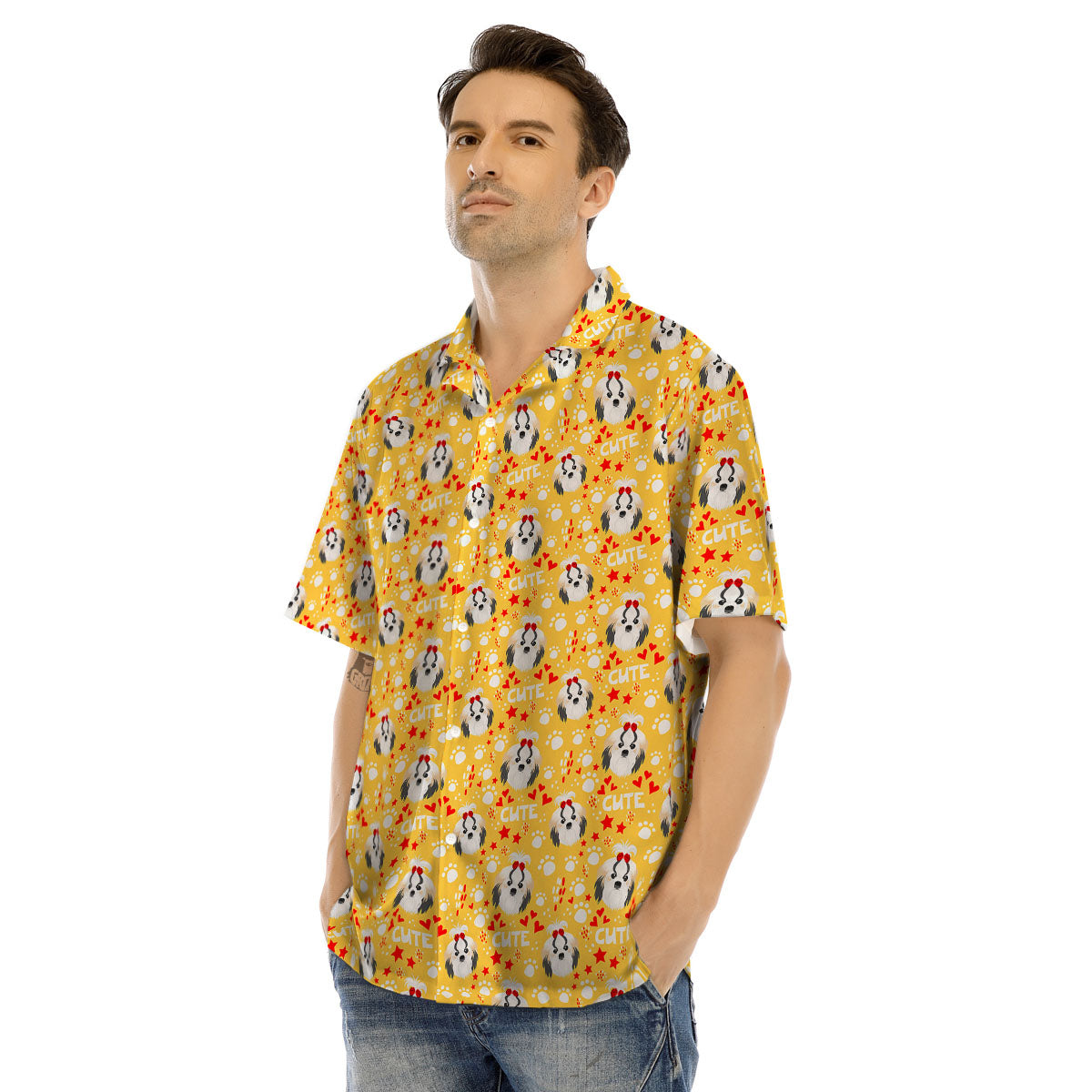 Shih Tzu Cartoon Print Pattern Men's Hawaiian Shirt-grizzshop