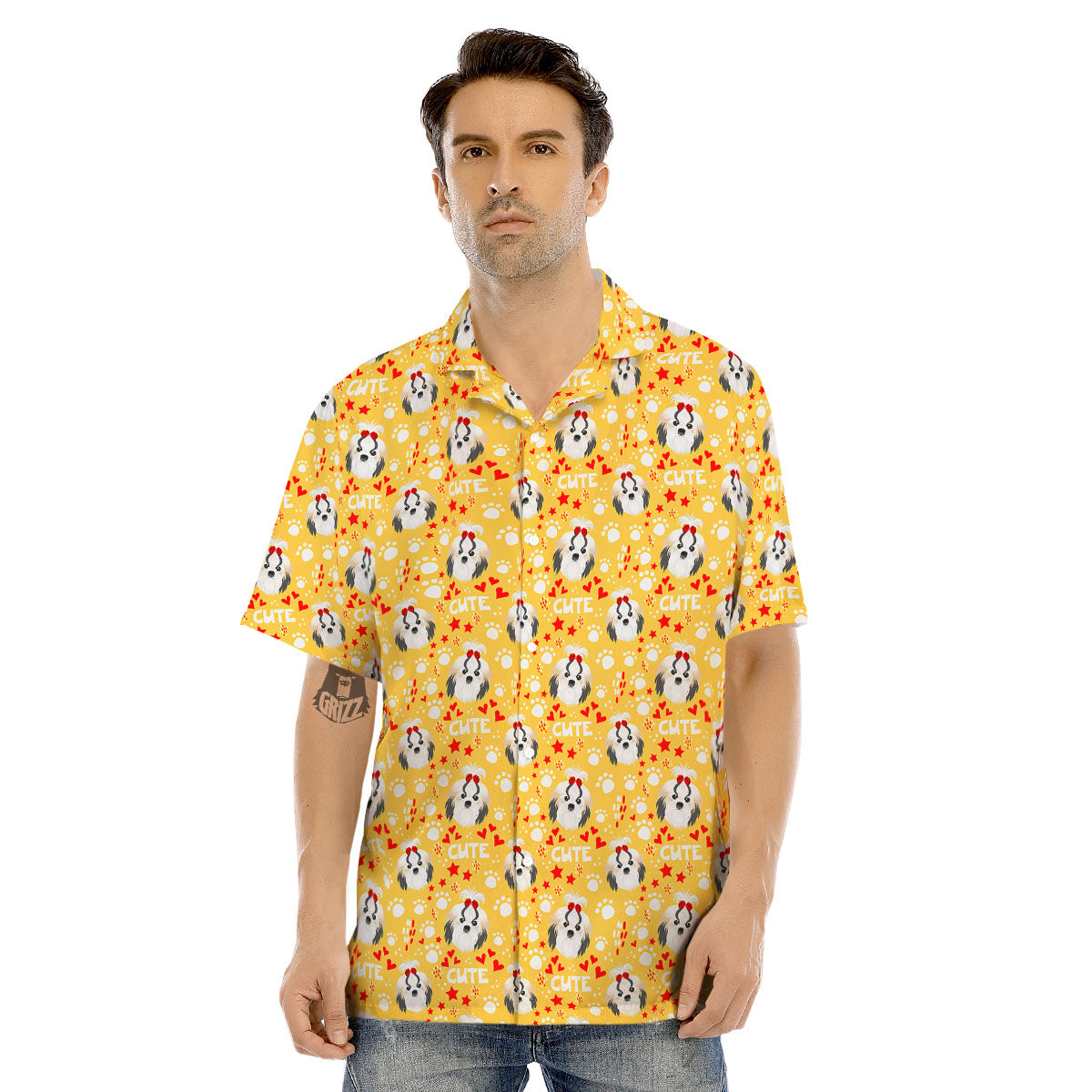 Shih Tzu Cartoon Print Pattern Men's Hawaiian Shirt-grizzshop
