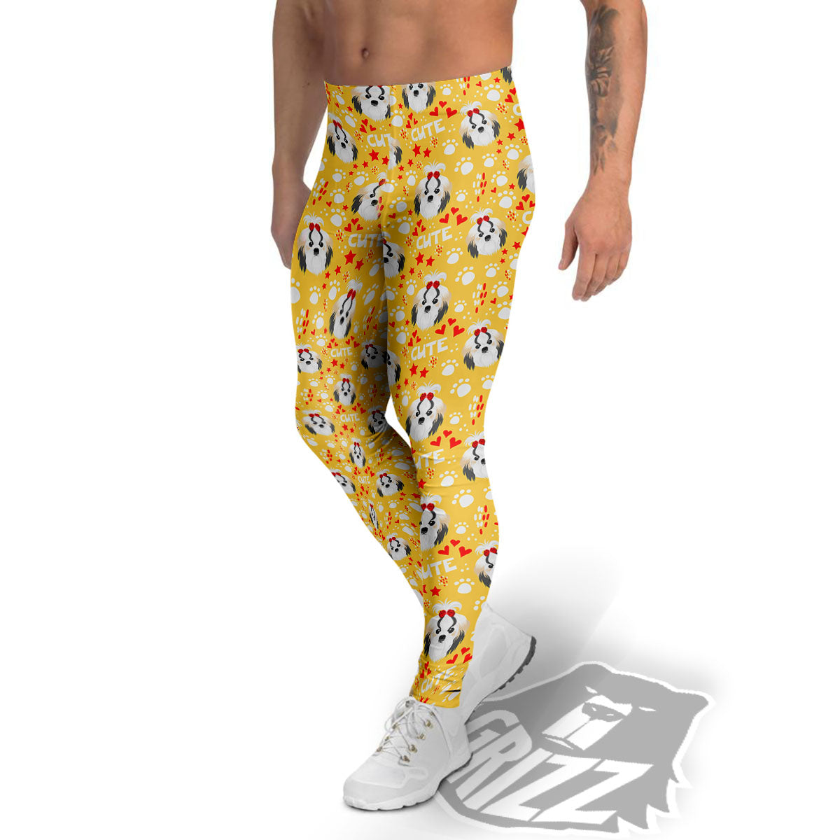 Shih Tzu Cartoon Print Pattern Men's Leggings-grizzshop