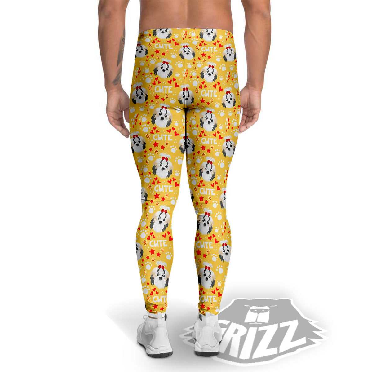 Shih Tzu Cartoon Print Pattern Men's Leggings-grizzshop