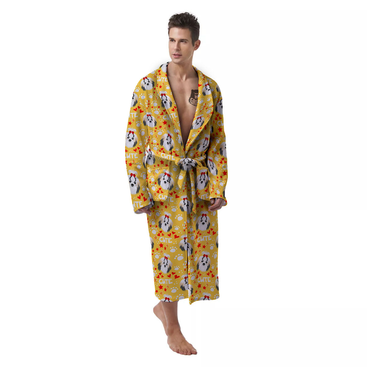 Shih Tzu Cartoon Print Pattern Men's Robe-grizzshop