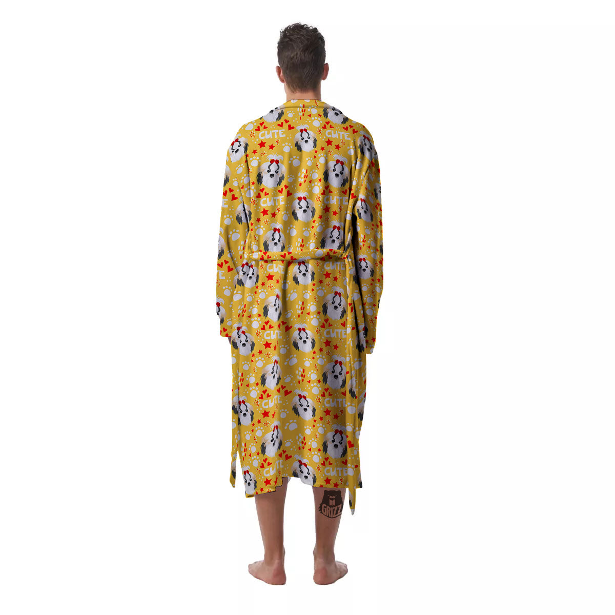 Shih Tzu Cartoon Print Pattern Men's Robe-grizzshop