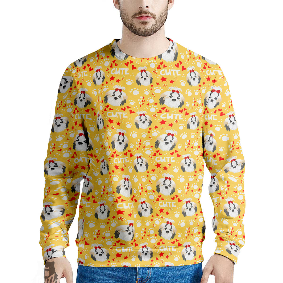 Shih Tzu Cartoon Print Pattern Men's Sweatshirt-grizzshop