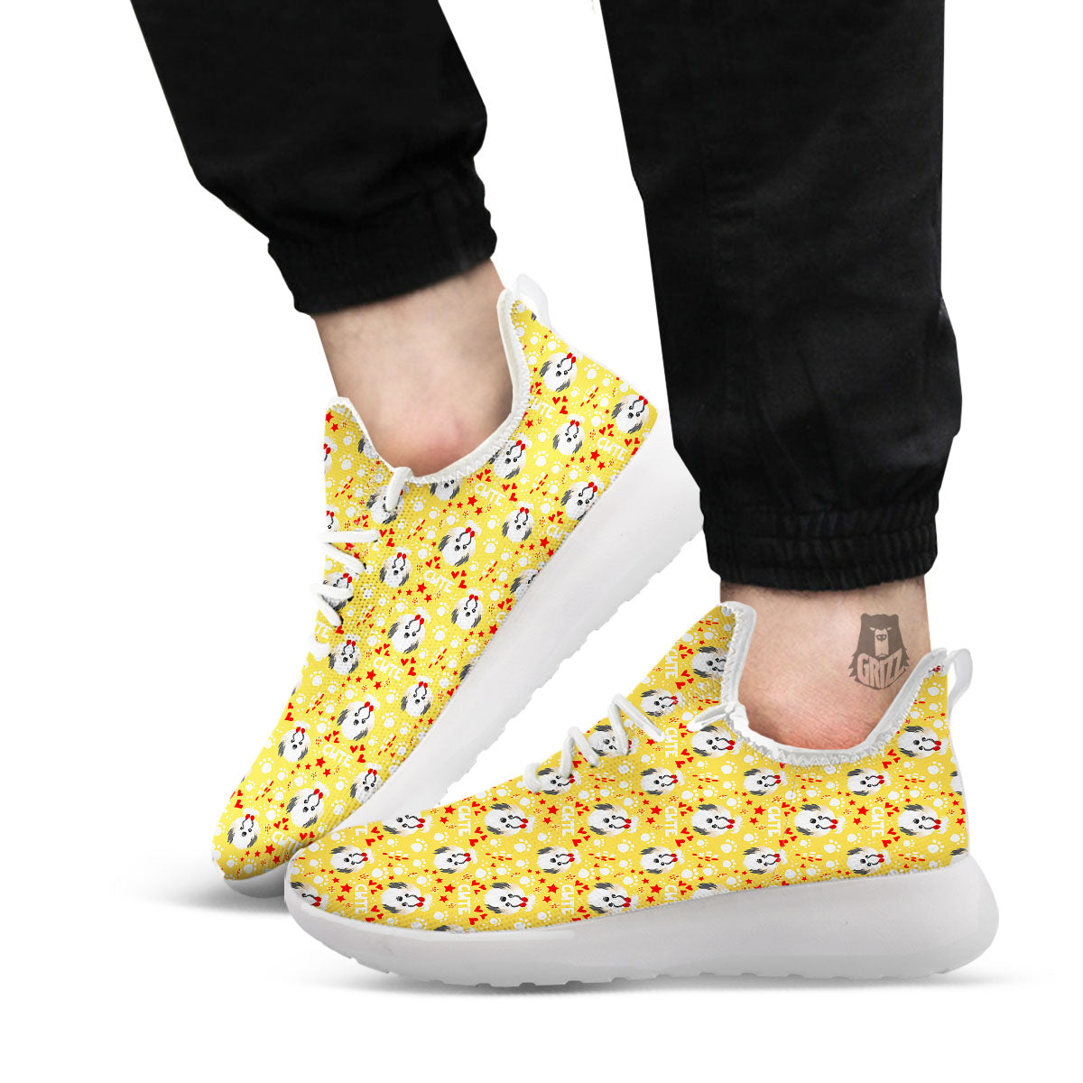 Shih Tzu Cartoon Print Pattern White Athletic Shoes-grizzshop