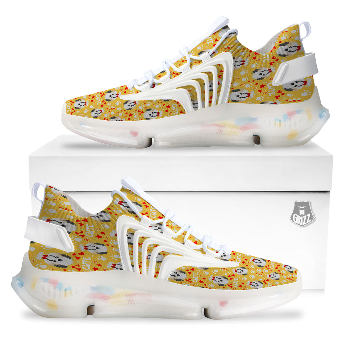 Shih Tzu Cartoon Print Pattern White Gym Shoes-grizzshop