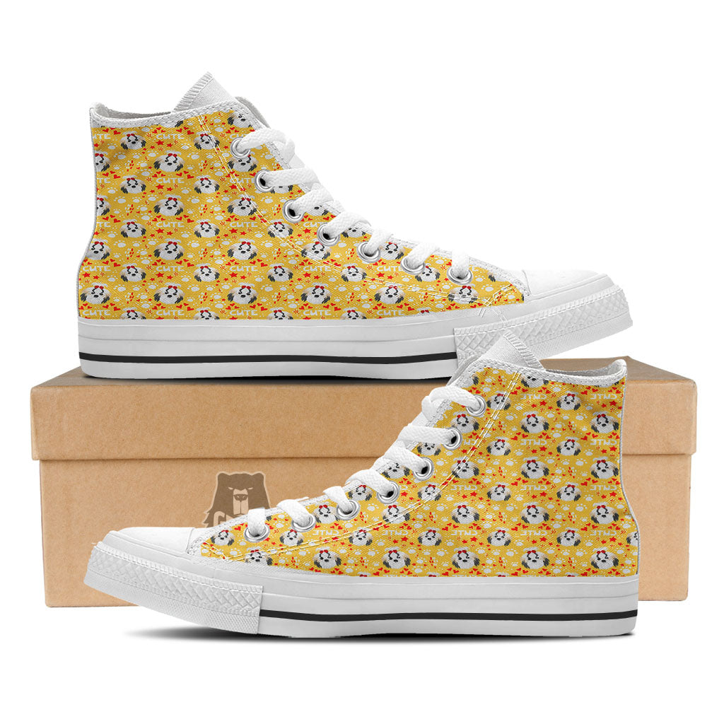 Shih Tzu Cartoon Print Pattern White High Top Shoes-grizzshop