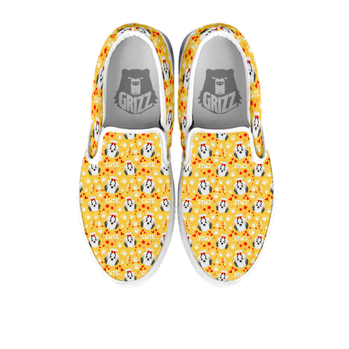 Shih Tzu Cartoon Print Pattern White Slip On Shoes-grizzshop