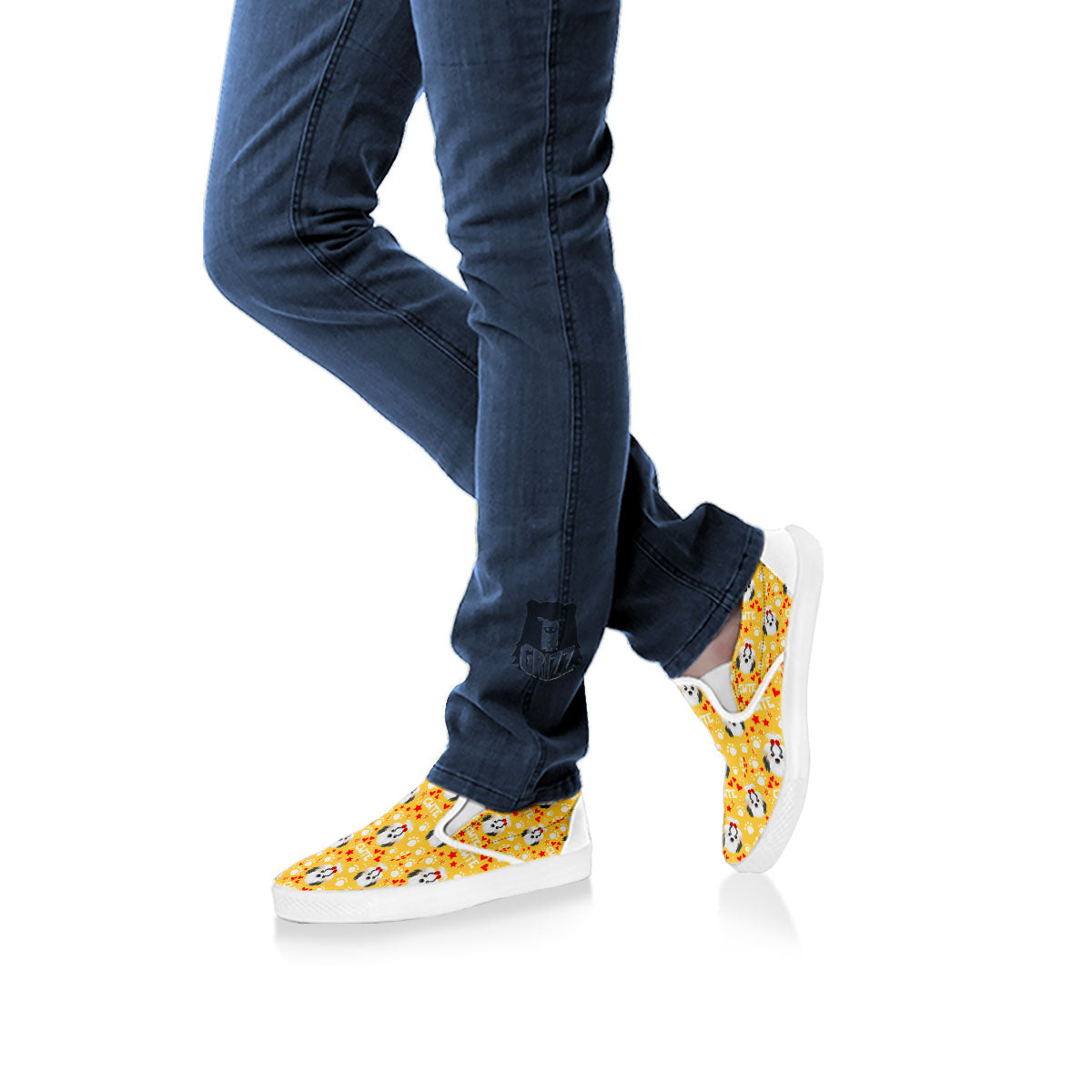 Shih Tzu Cartoon Print Pattern White Slip On Shoes-grizzshop