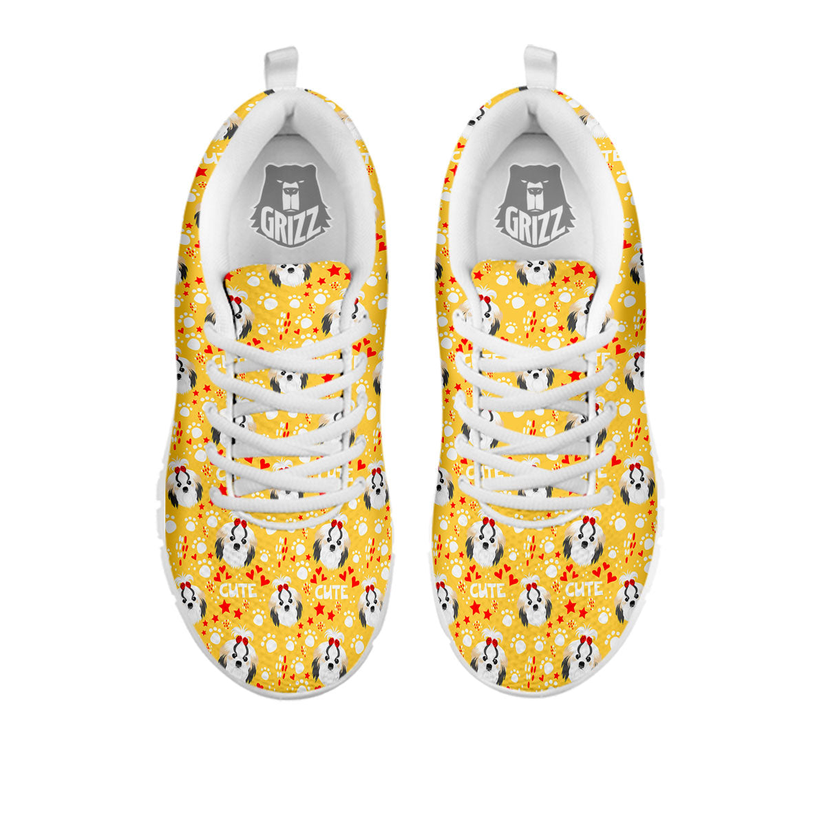 Shih Tzu Cartoon Print Pattern White Sneaker-grizzshop