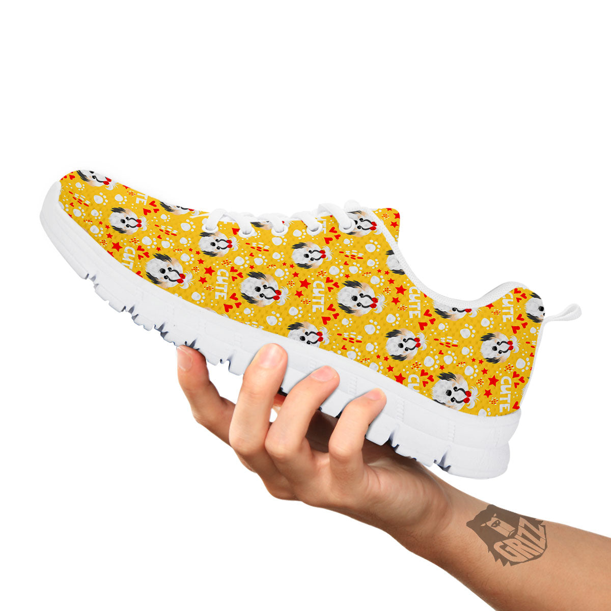 Shih Tzu Cartoon Print Pattern White Sneaker-grizzshop