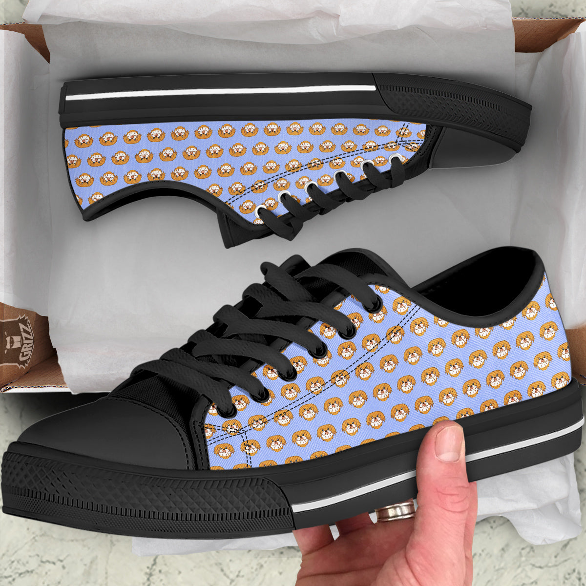 Shih Tzu Cute Print Pattern Black Low Top Shoes-grizzshop