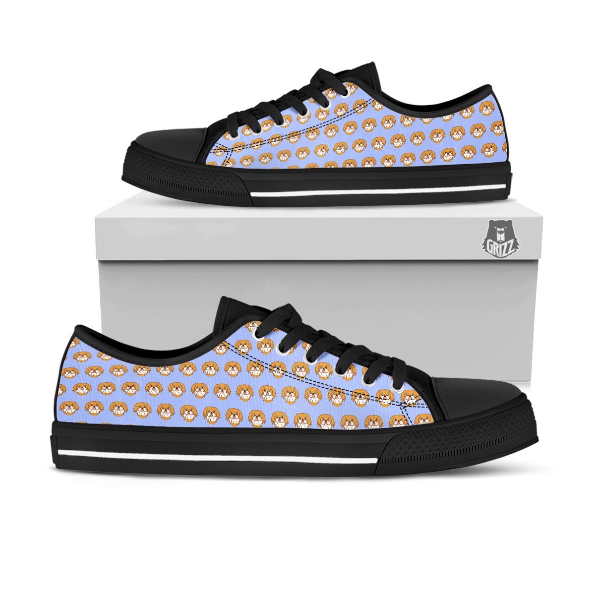 Shih Tzu Cute Print Pattern Black Low Top Shoes-grizzshop