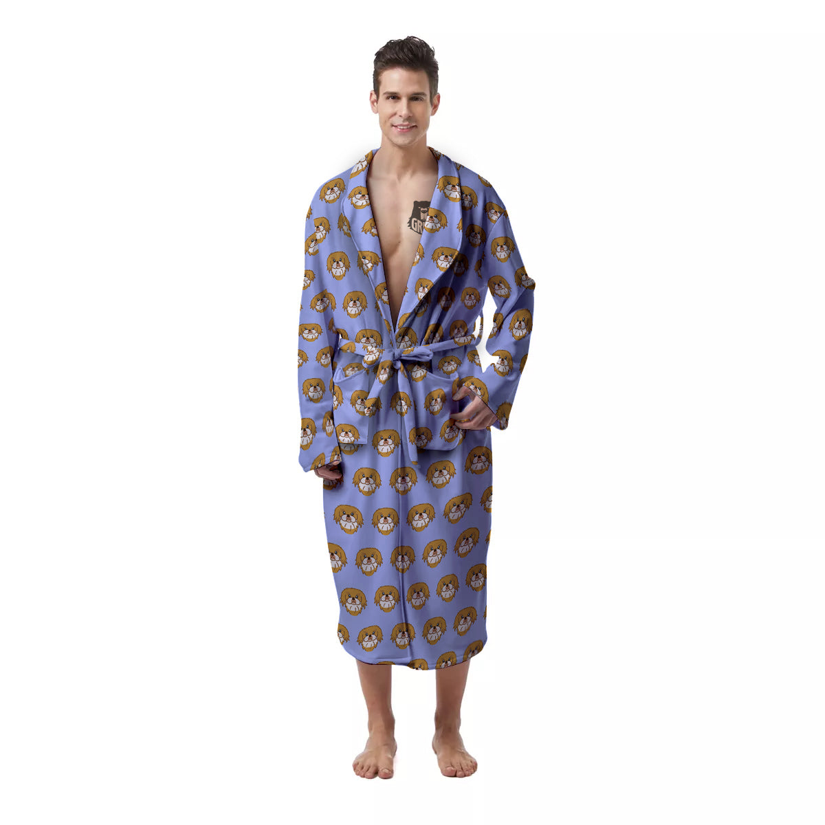 Shih Tzu Cute Print Pattern Men's Robe-grizzshop