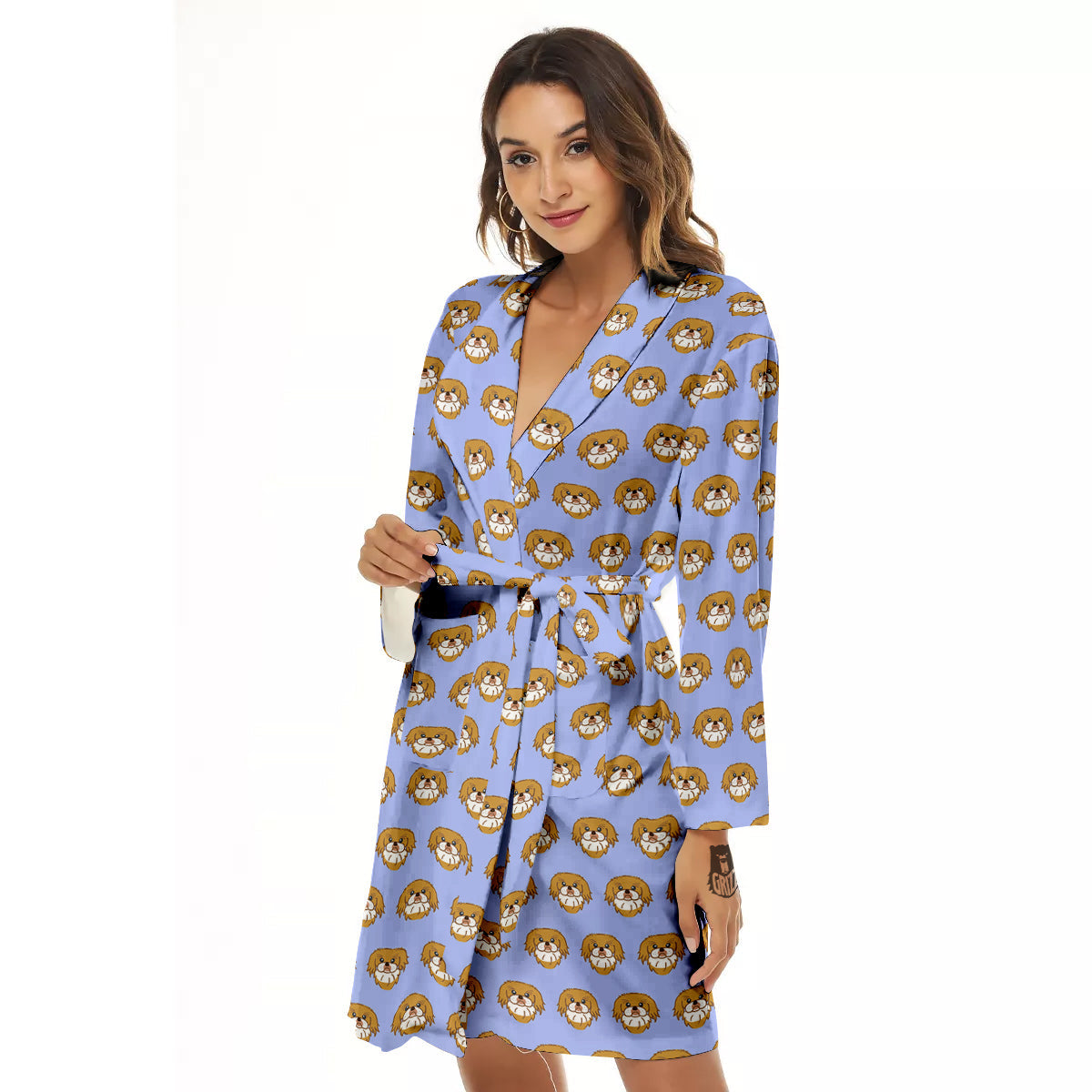 Shih Tzu Cute Print Pattern Women's Robe-grizzshop
