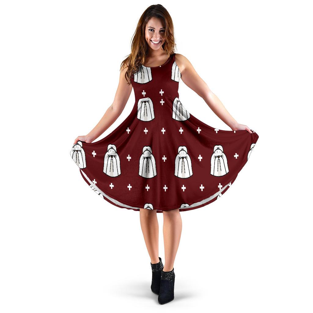 Shih Tzu Dog Pattern Print Dress-grizzshop