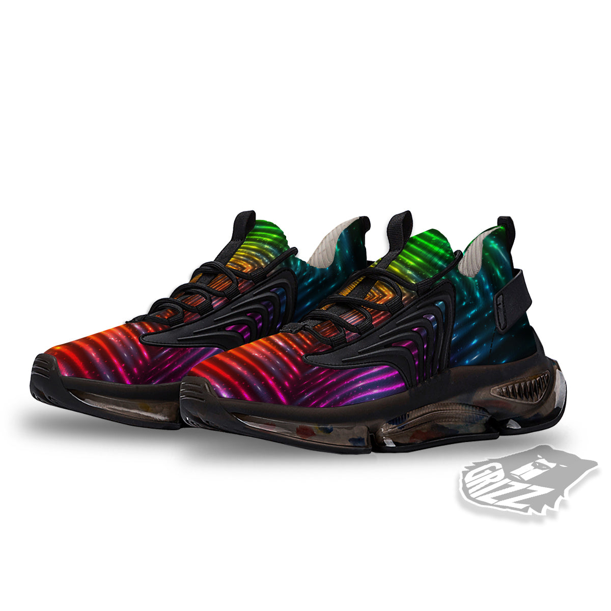 Shining Lights Rainbow Colors Neon Print Black Gym Shoes-grizzshop