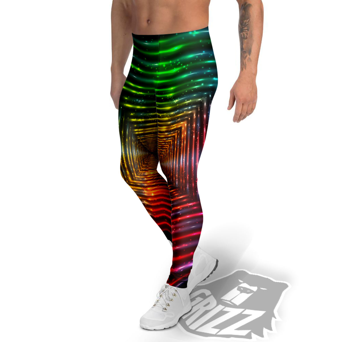 Shining Lights Rainbow Colors Neon Print Men's Leggings-grizzshop