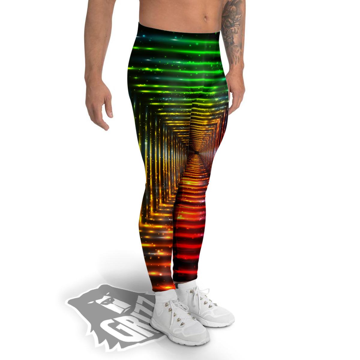 Shining Lights Rainbow Colors Neon Print Men's Leggings-grizzshop