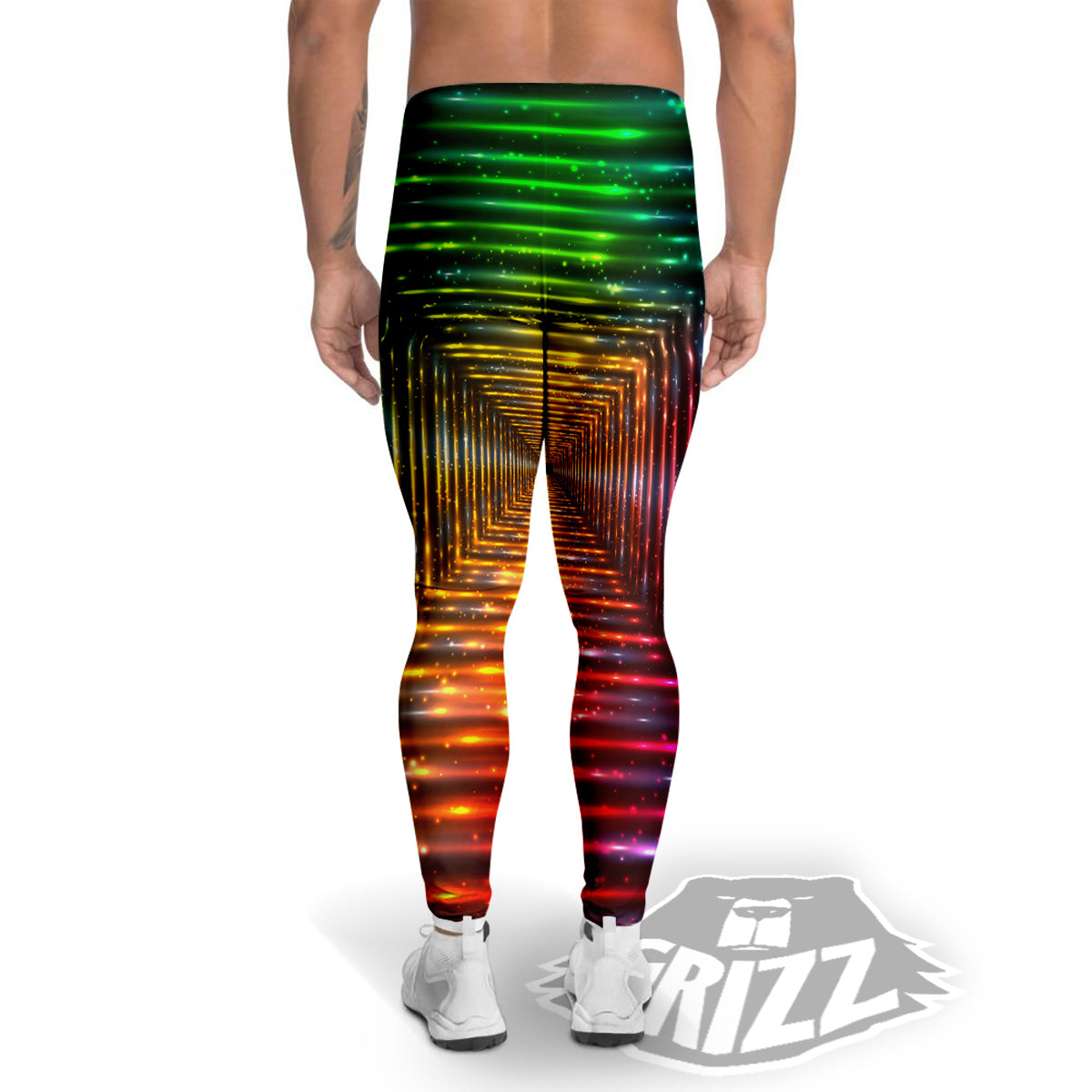 Shining Lights Rainbow Colors Neon Print Men's Leggings-grizzshop