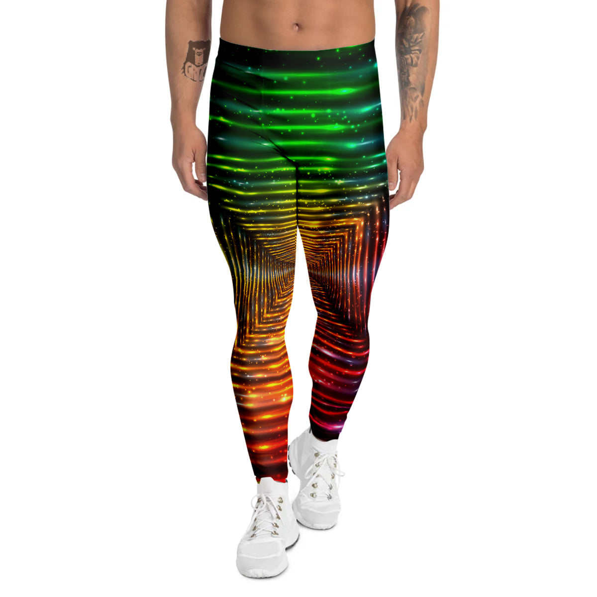 Shining Lights Rainbow Colors Neon Print Men's Leggings-grizzshop