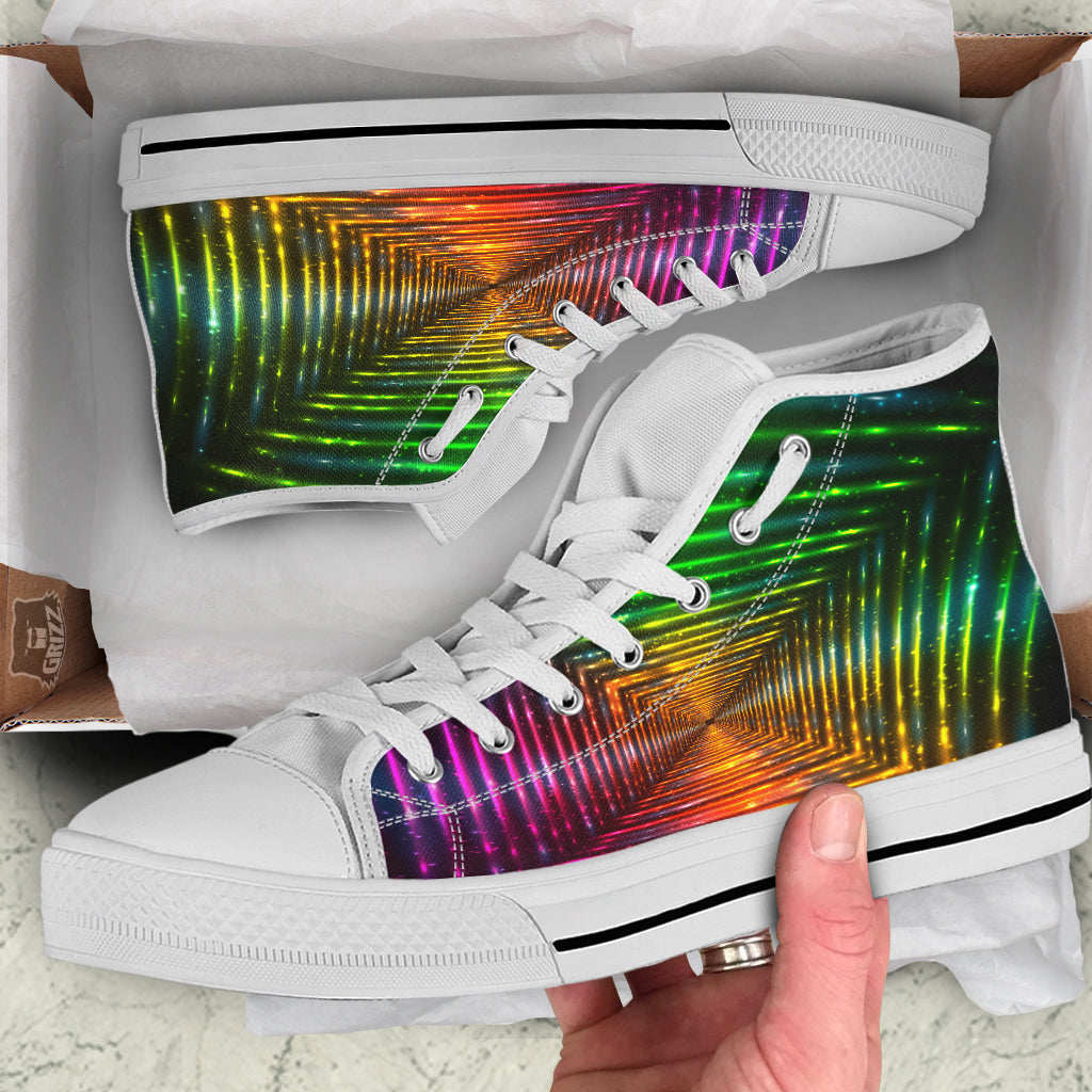Shining Lights Rainbow Colors Neon Print White High Top Shoes-grizzshop
