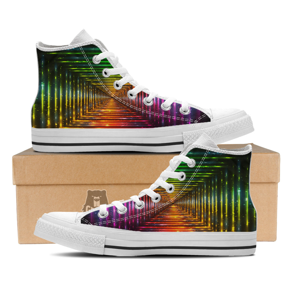 Shining Lights Rainbow Colors Neon Print White High Top Shoes-grizzshop